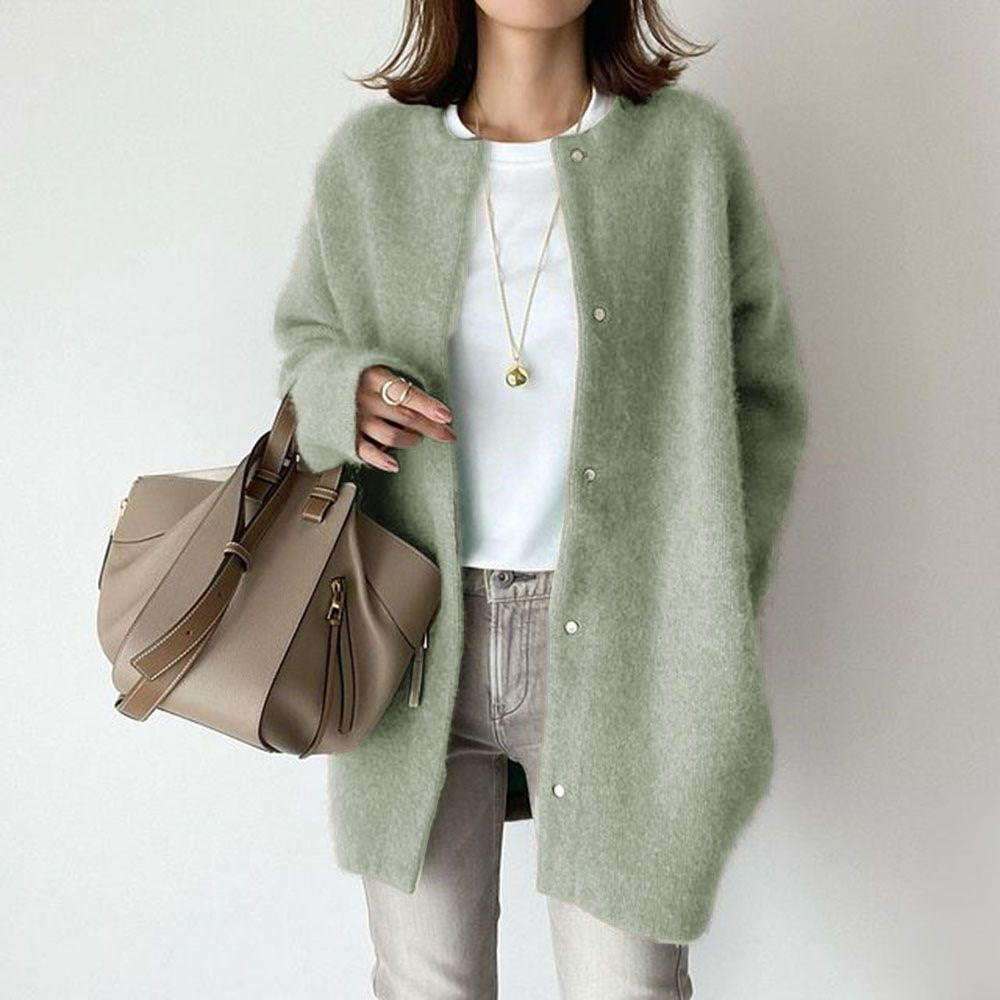 Women’s Single Breasted Knitted Cardigan – Solid Color Fashion Jacket for Autumn & Spring