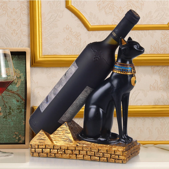 Egyptian Cat-Shaped Resin Bottle Holder – Luxury Wine Bottle Stand, Unique Home Bar & Table Decor
