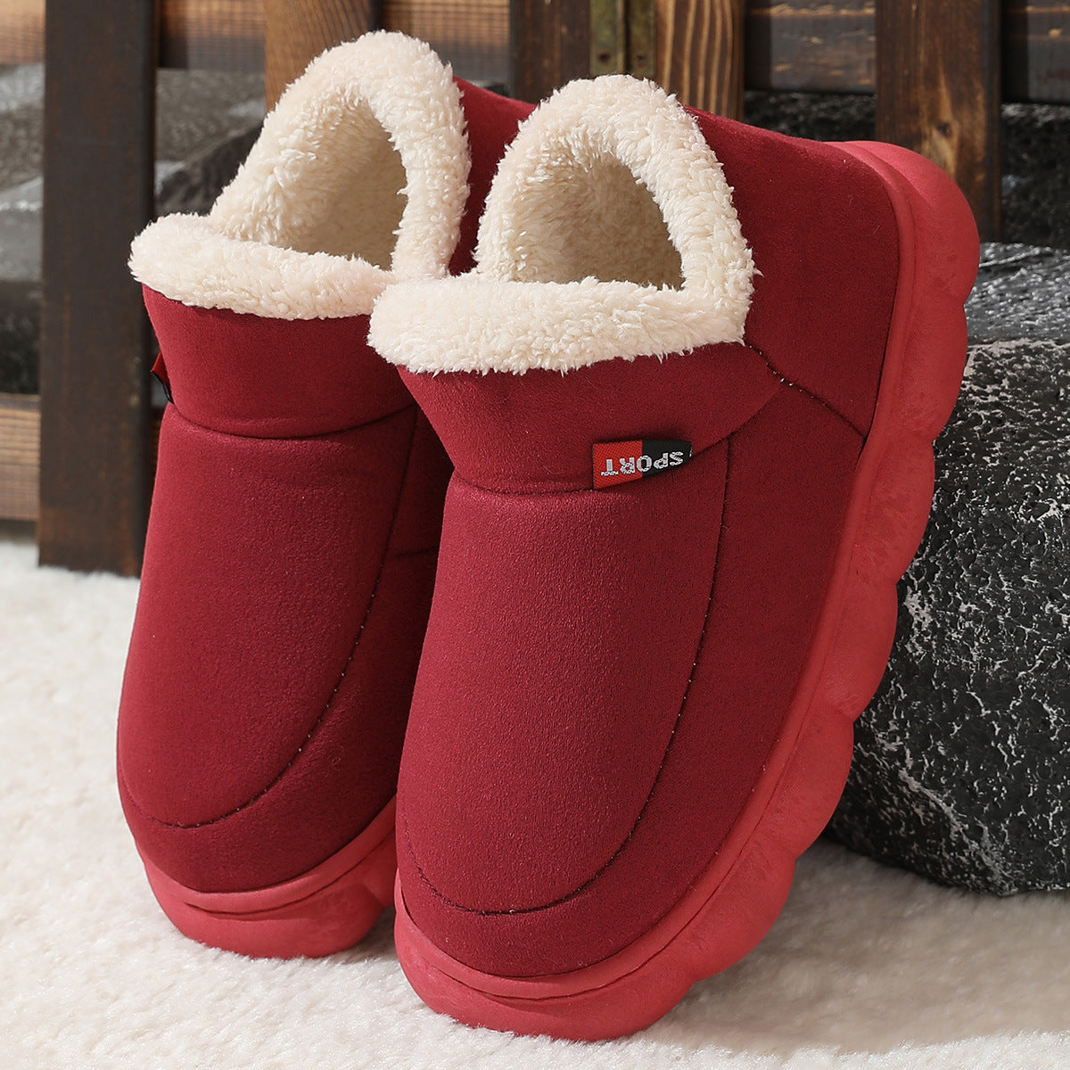 Winter Plush Cotton Shoes – Warm Suede Indoor Outdoor House Slippers for Men & Women