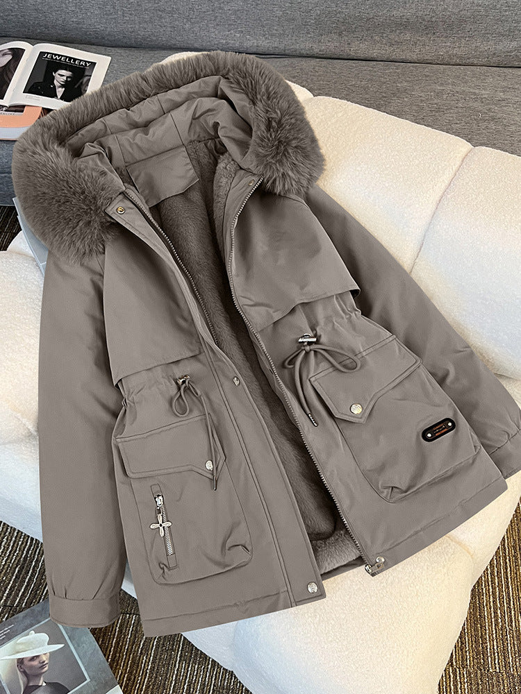 Fur Collar Hooded Cotton-Padded Coat – Fashionable Warm Winter Jacket for Women
