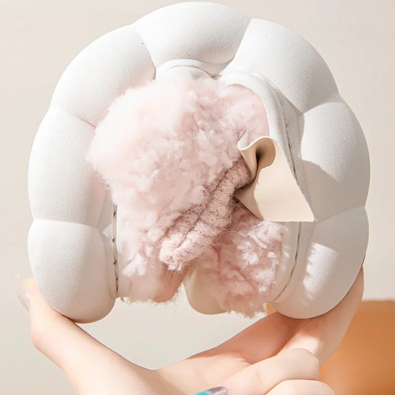 Winter Warm Fur Slippers for Women – Soft Plush Indoor Shoes, Cute Bow Design, Non-Slip Home Comfort Slippers