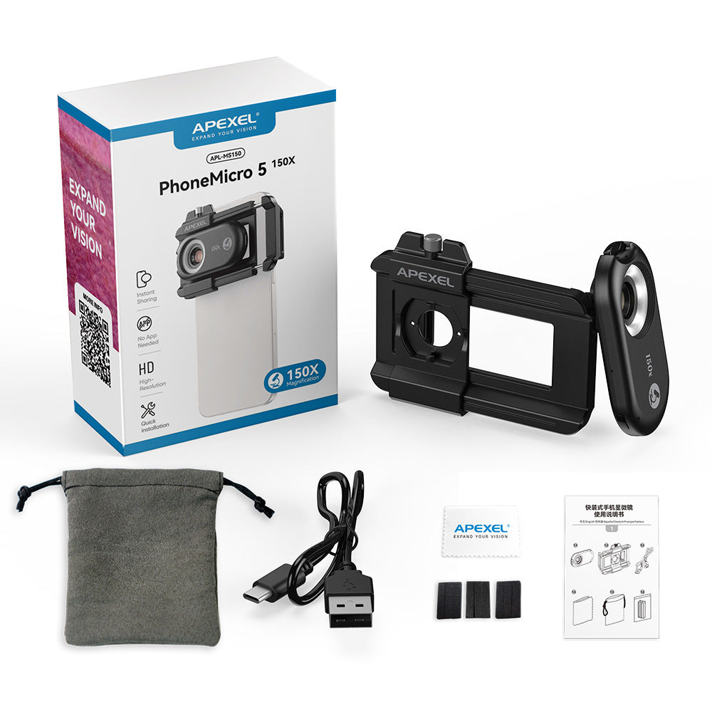 Portable Mobile Phone Microscope with Purple Light – HD Zoom Lens Clip-On Magnifier for Smartphones