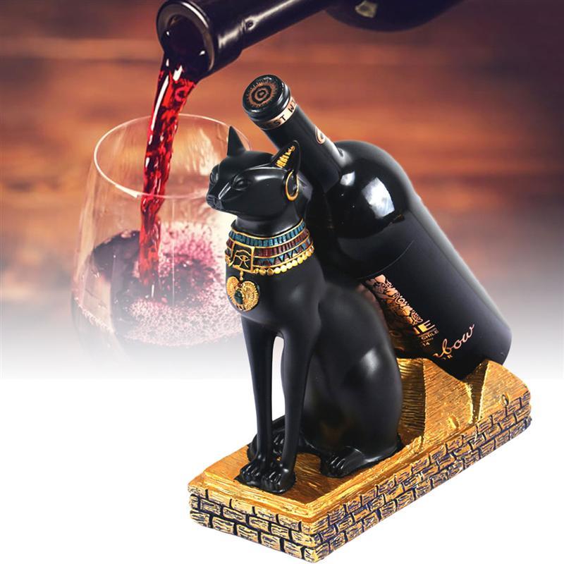Egyptian Cat-Shaped Resin Bottle Holder – Luxury Wine Bottle Stand, Unique Home Bar & Table Decor