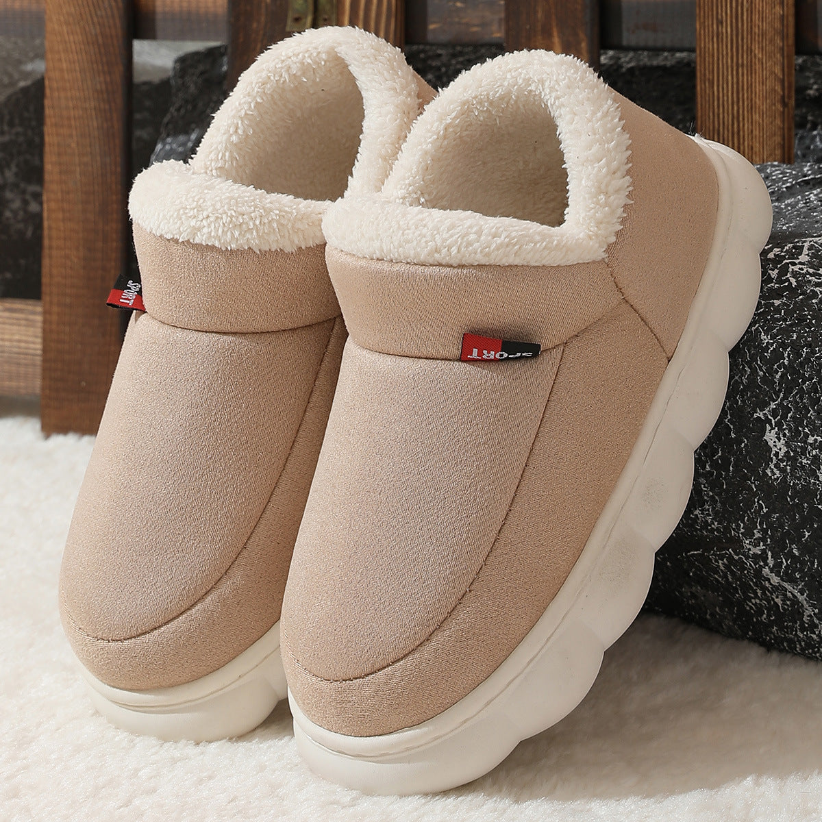 Winter Plush Cotton Shoes – Warm Suede Indoor Outdoor House Slippers for Men & Women