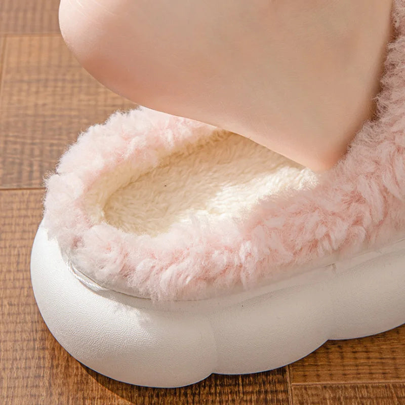 Winter Warm Fur Slippers for Women – Soft Plush Indoor Shoes, Cute Bow Design, Non-Slip Home Comfort Slippers