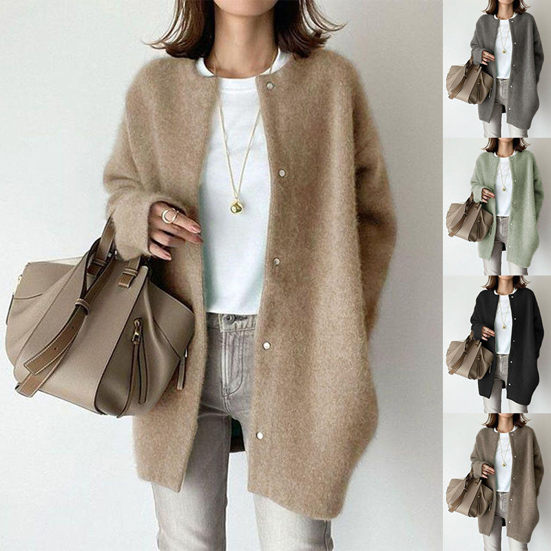 Women’s Single Breasted Knitted Cardigan – Solid Color Fashion Jacket for Autumn & Spring