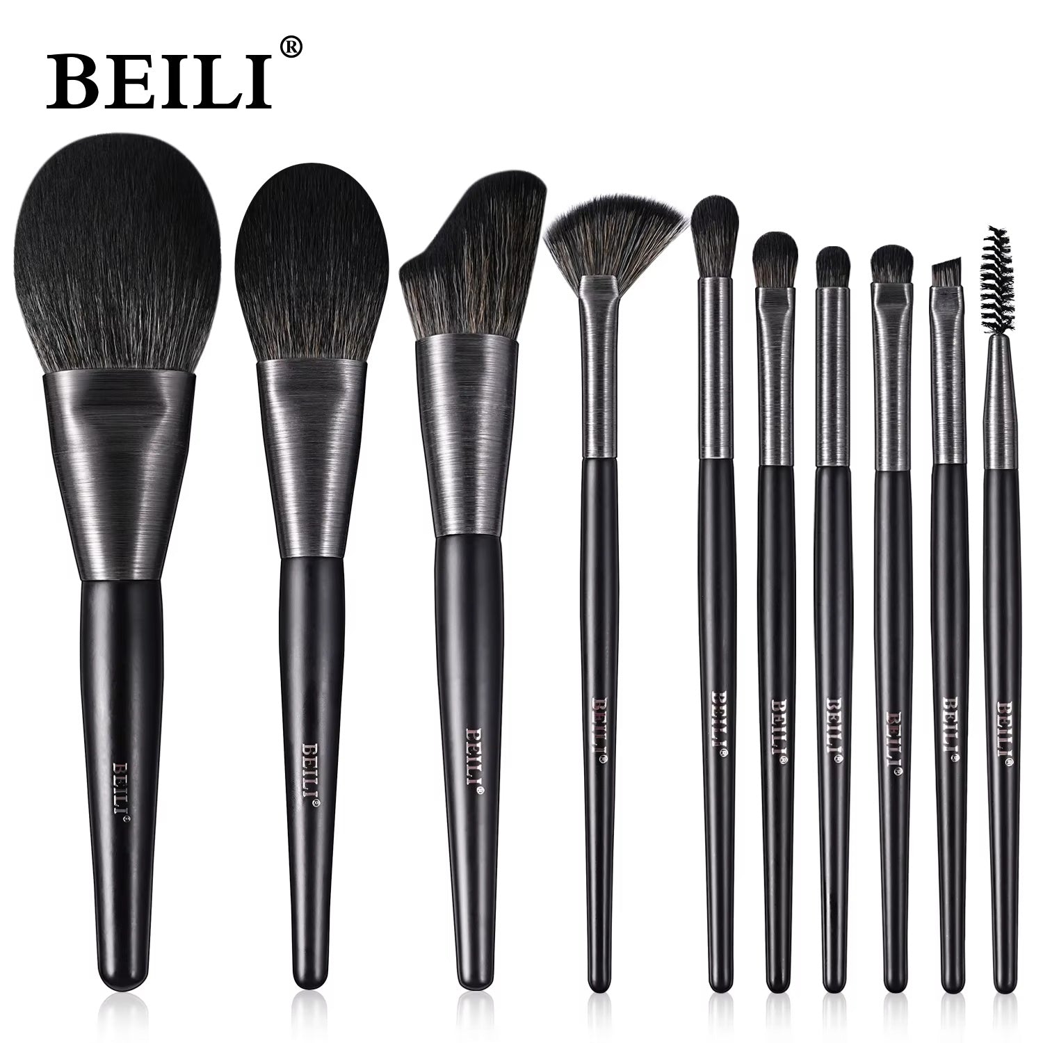 Baili 10pcs Rose Gold Vegan Makeup Brush Set – Luxury Synthetic Hair Contour & Blush Brush Kit for Face & Eyes