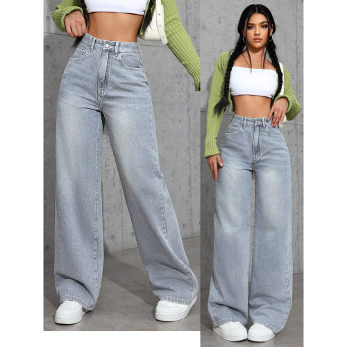 Sweet & Spicy High Waist Straight Jeans for Women – Trendy Slim Fit, Stylish Streetwear Denim
