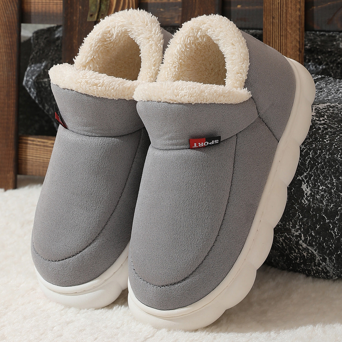 Winter Plush Cotton Shoes – Warm Suede Indoor Outdoor House Slippers for Men & Women