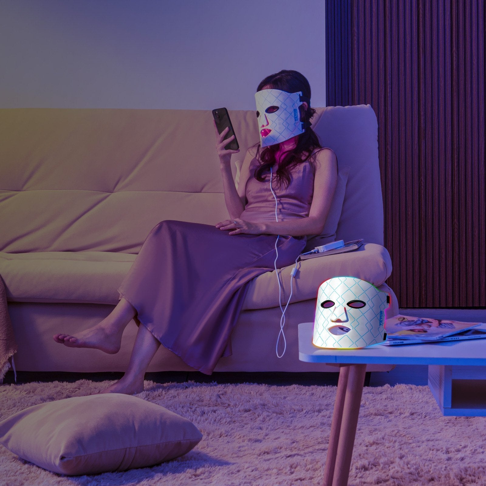 VEVOR 7-Color Red Light Therapy Mask – LED Face Mask with 850nm NIR for Skin Rejuvenation, Anti-Aging & Acne Treatment