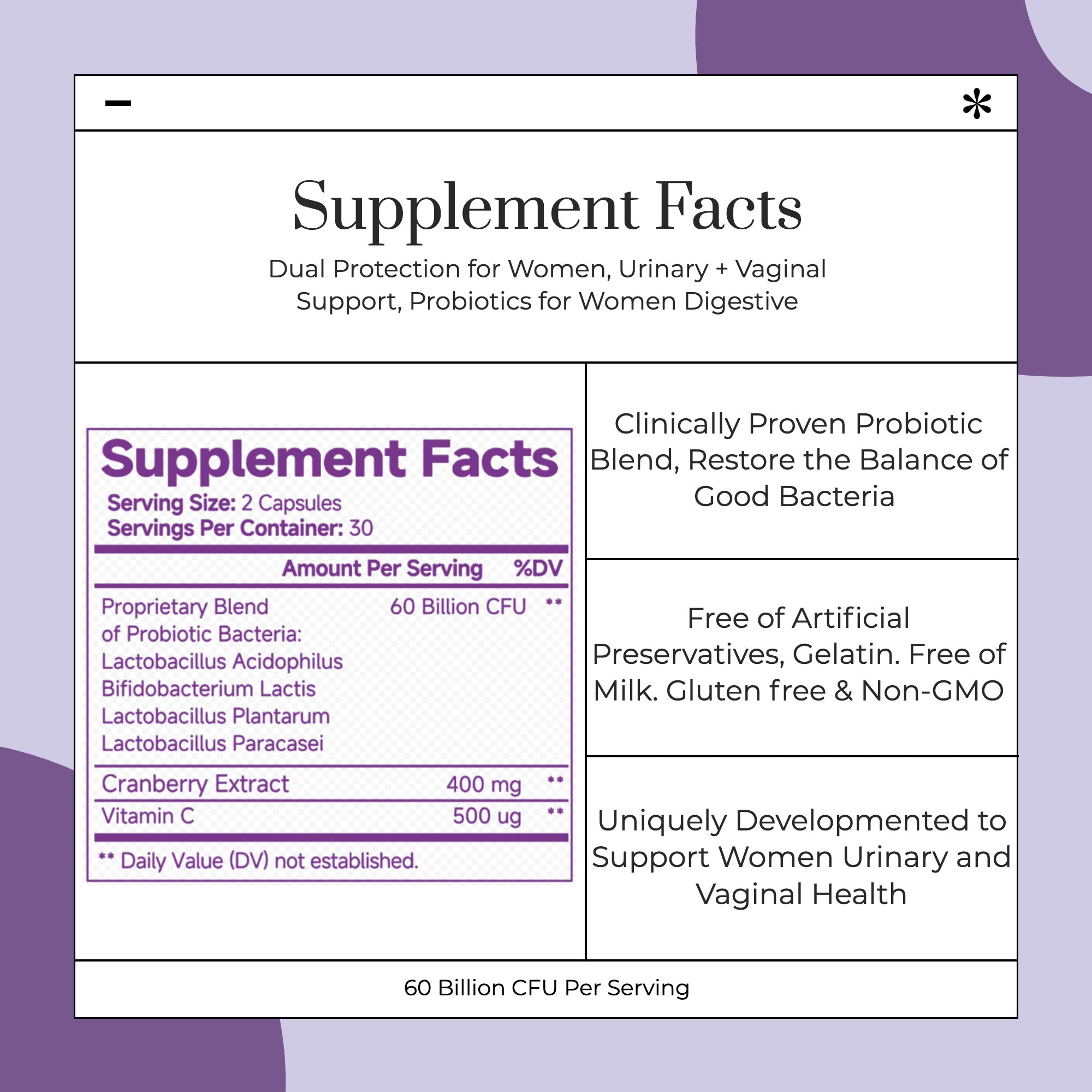 Vaginal Probiotics for Women – PH Balance Pills with Prebiotics | 60 Billion CFU Capsules for Gut Health, Digestive & Urinary Tract Support