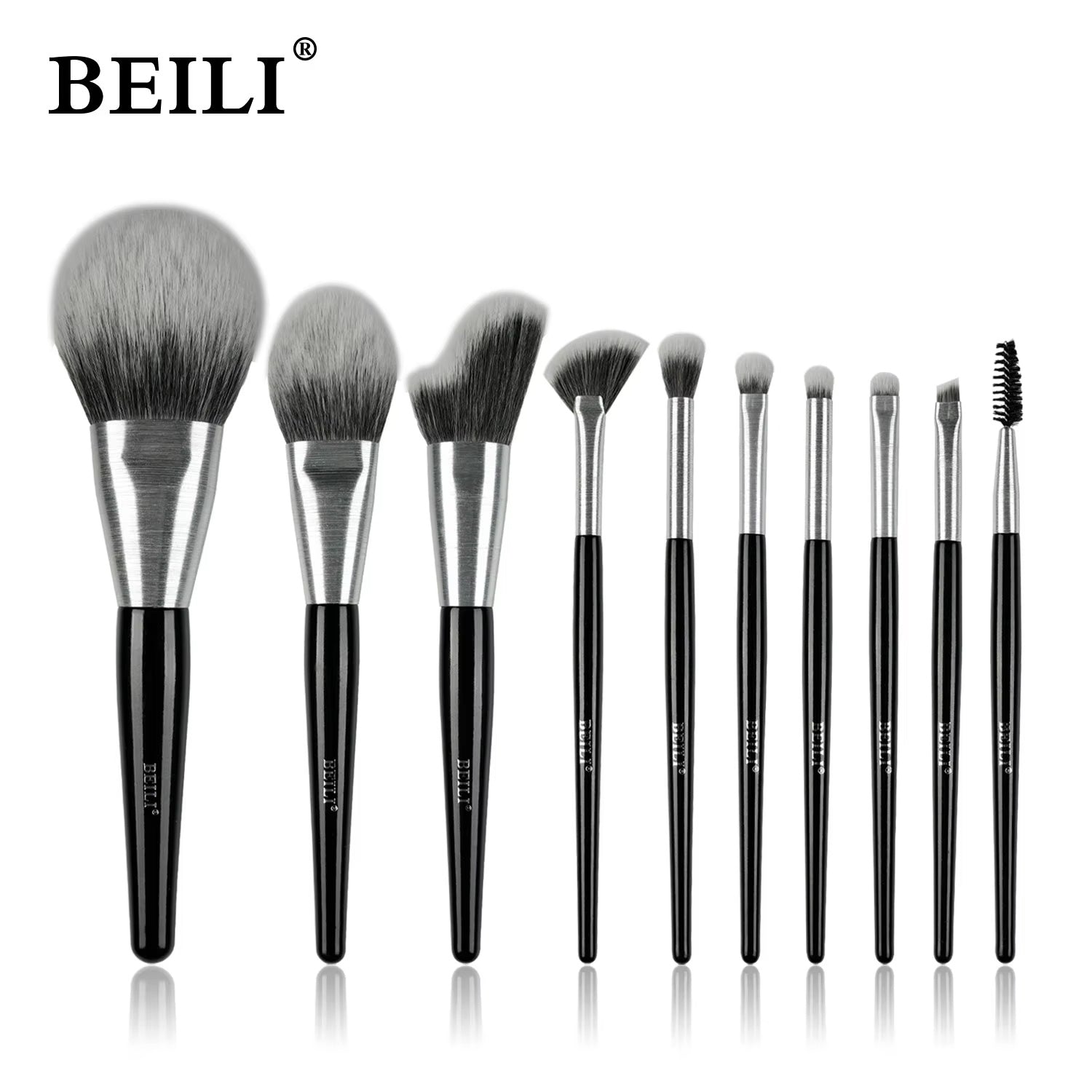 Baili 10pcs Rose Gold Vegan Makeup Brush Set – Luxury Synthetic Hair Contour & Blush Brush Kit for Face & Eyes