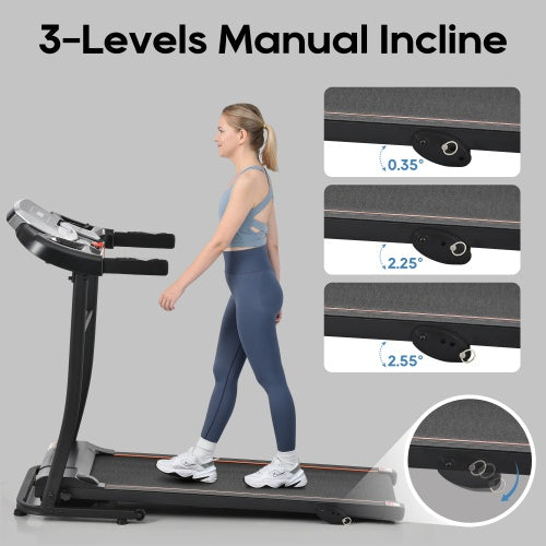 NEW Home Folding Treadmill With Pulse Sensor, 2.5 HP Quiet Brushless Motor , 7.5 MPH, 300LBS Weight Capacity Walking Jogging Machine With 3 Level Incline 12 Preset Programs For Home Gym