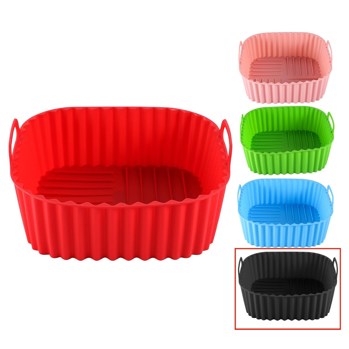 Multicolor Edible Silicone Square Air Fryer Tray – Non-Stick Reusable Heat-Resistant Baking Basket for Air Fryers