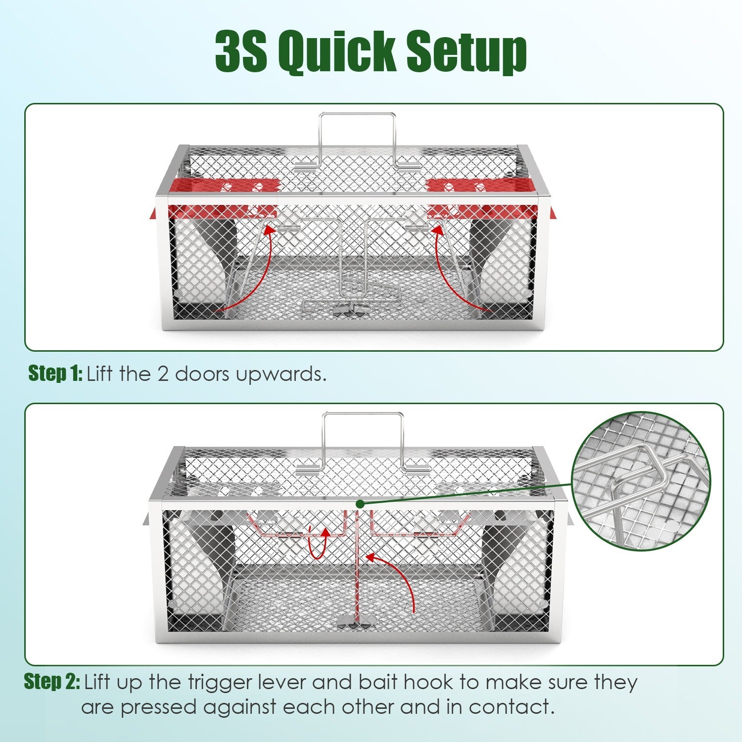 2-Pack Humane Rat Trap – Automatic 2-Door Mouse Trap Cage | Reusable Galvanized Iron Live Animal Catcher