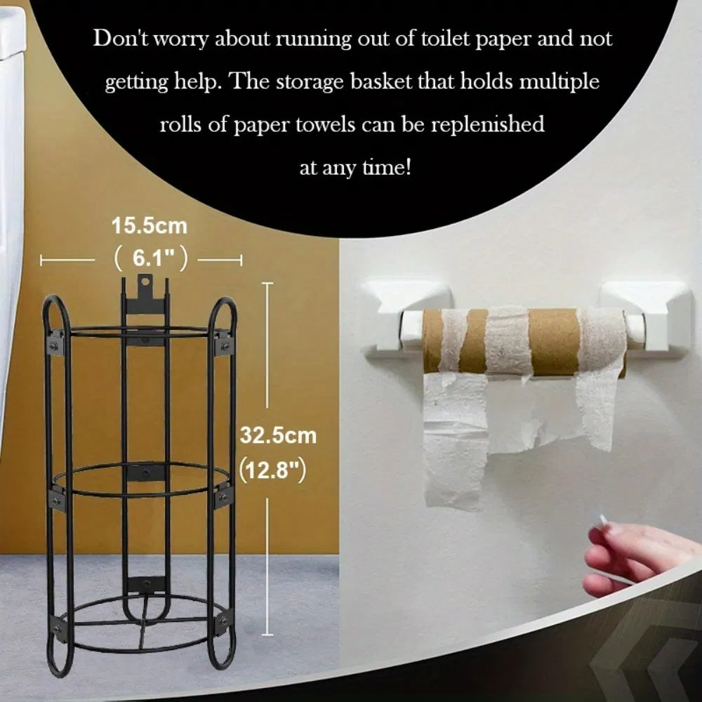 Toilet Paper Holder with Shelf – Freestanding Bathroom Tissue Stand with Storage, Modern Clearance Disposal Organizer